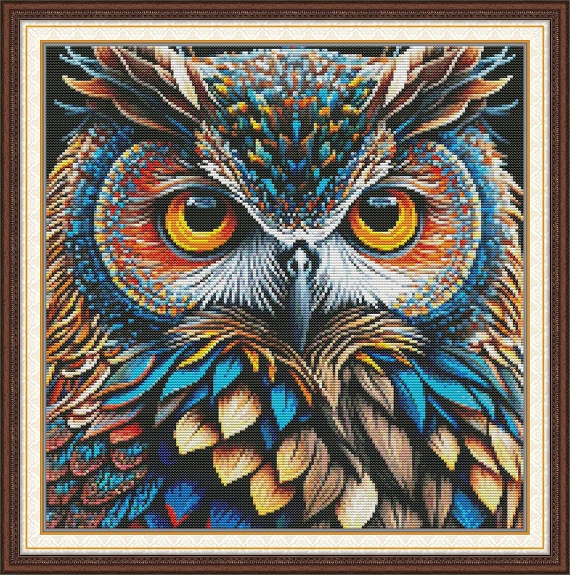 Maydiyer Counted Cross Stitch Kits for Adults,14CT Unprinted Pattern Embroidery Kits for Beginners,Easy Cross-Stitch Set DMC Threads Needlework-Handsome Owl 16.2''×16.2'' - Image 1